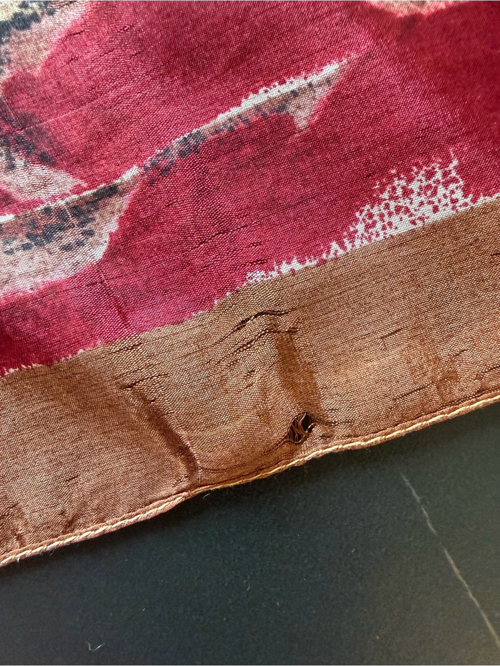 Vintage silk Scarf - Brown, Black & Burgundy - Picture 5 of 5